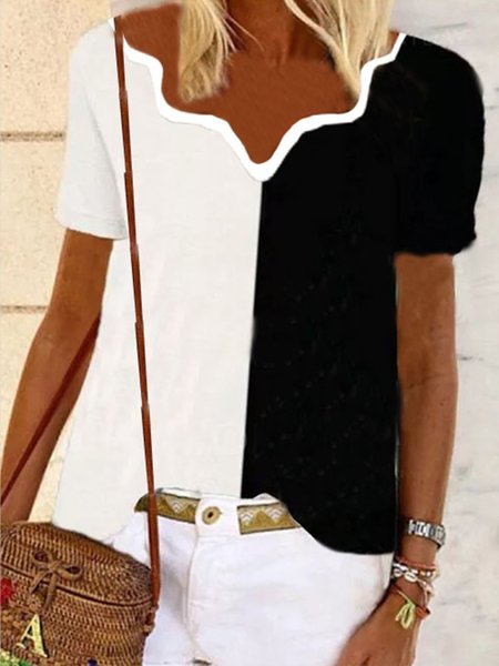 

Short Sleeve Plain Casual Shirts & Tops, Black, Tops