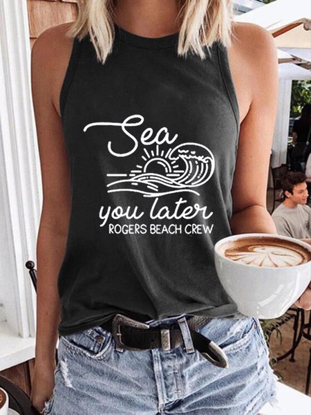 

Sea you later rogers beach crew tank top, Black, Tank Tops