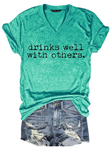 

Drinks Well With Others Graphic Short Sleeve T Shirt, Grass green, T-shirts