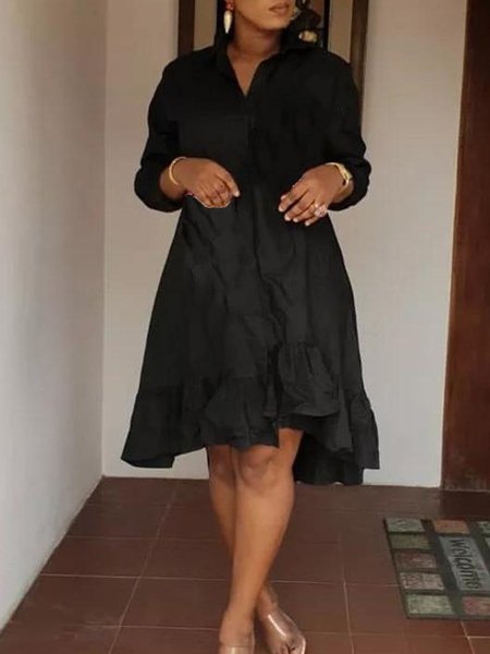 

Maniche Lunghe Lavoro Dritto Midi Gonna, Nero, Midi Dresses