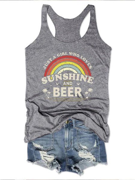 

Just a girl who loves sunshine and beer rainbow Crew Neck Tank Top, Gray, Tank Tops