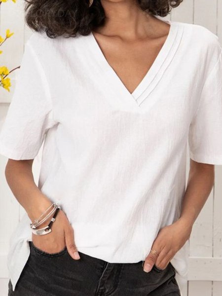 

Casual V Neck Tops, White, T-Shirts