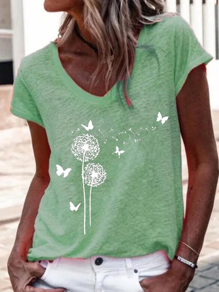 

Casual Dandelion Printed T-shirt, Green, T-Shirts
