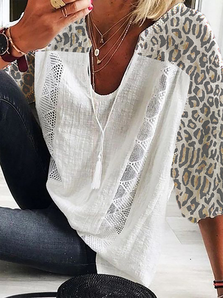 

Plus size Casual Leopard Printed Shirts & Tops, White, Tops
