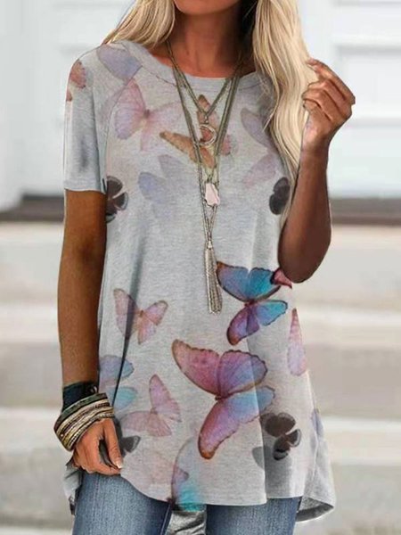 

Cotton Casual T-shirt, Gray, Tunics