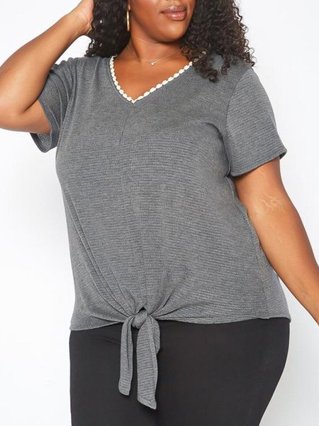 

Cotton V Neck Shift Short Sleeve T-shirt, Deep gray, T-Shirts