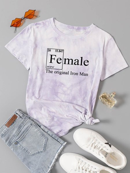 

Fe Female The Original Iron Man Graphic Short Sleeve Tie-Dye T shirt, Purple, T-shirts