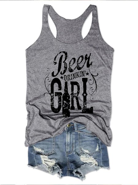 

Beer Drinkin Girl Crew Neck Tank Top, Gray, Tank Tops