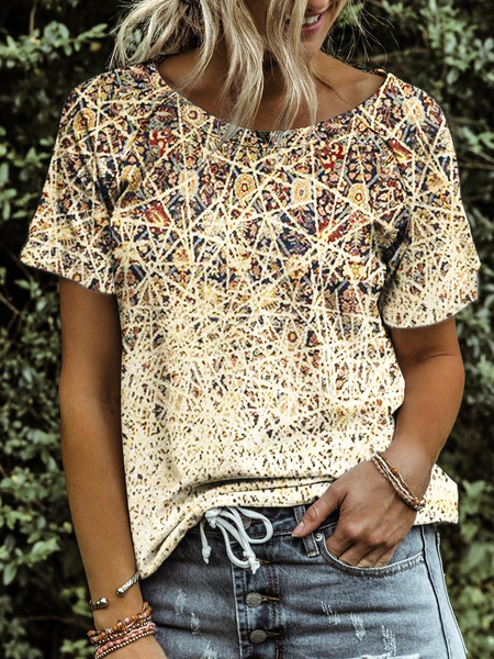 

Short Sleeve Tribal Shift Shirts & Tops, Khaki, T-Shirts