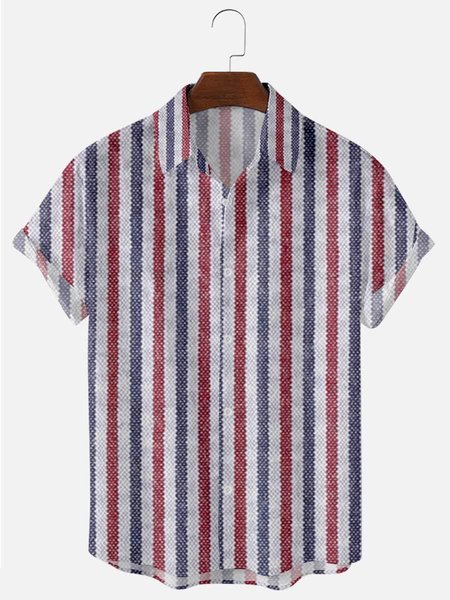 

Vintage Printed Shirt Collar Shirts & Tops, Blue & red, Men's Floral shirt