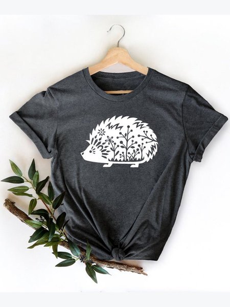 

Hedgehog Floral Women Tee, Black, T-shirts