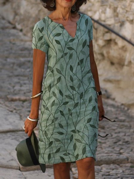 

Estate Tempo libero Vacanza verde Foglia Disegno Stampa Casuale Maniche Corte Le foglie Abito, Midi Dresses