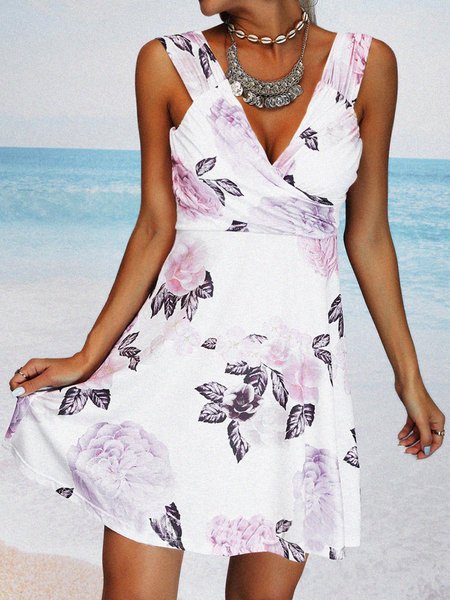 

Casuale senza maniche Scollo a V Stampato Abito, Viola, Dresses