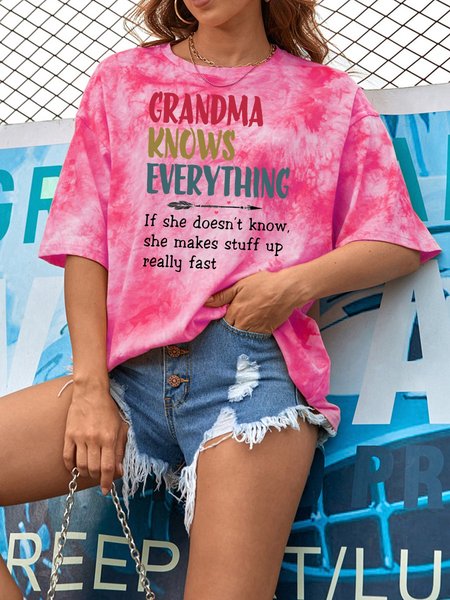 

Grandma Knows Everything Women's Tie-dyed Oversized T-Shirt, Rose red, T-shirts