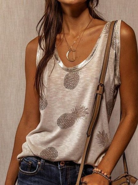 

Crew Neck Cotton-Blend Sleeveless Tanks & Camis, Khaki, Tanks & Camis
