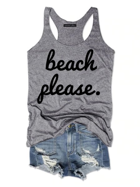 

Beach Please Women's Sleeveless Shirt, Grey, Tank Tops