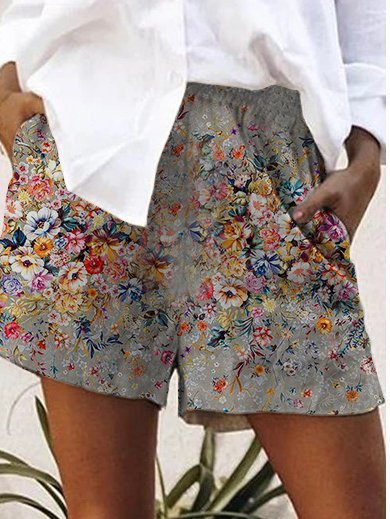 

Pantaloni Casuale Misto Cotone Floreale, Albicocca, Shorts