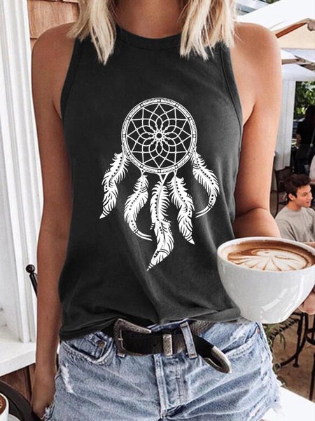 

Dreamcatcher feather Tank Top Casual Sleeveless Tank Top, Black, Tank Tops