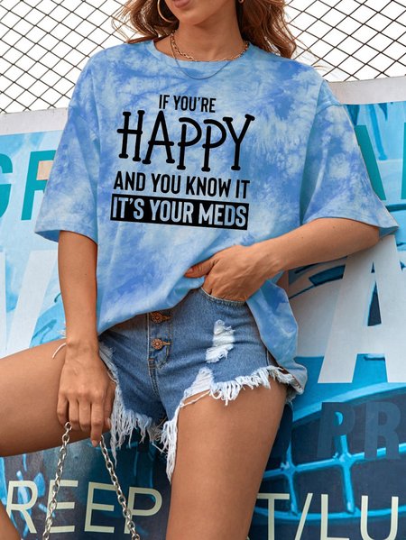 

If You're Happy And You Know It Tie Dye Oversized T-Shirt, Blue, T-shirts