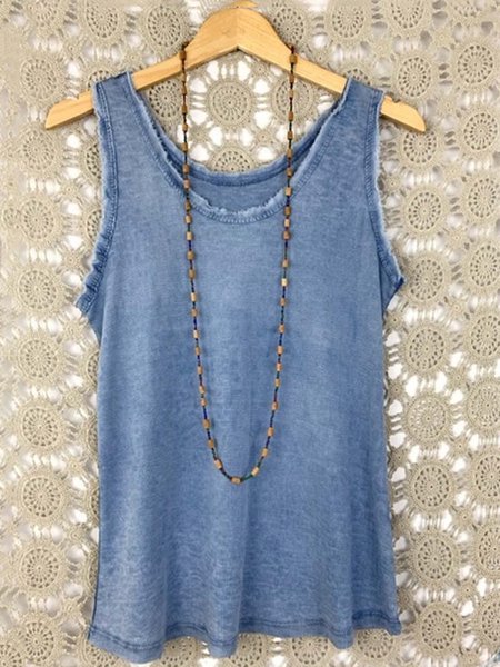 

Casual Cotton Plain Sleeveless Top, Blue, Tank Tops & Camis