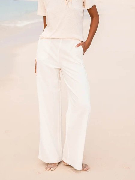 

Pantaloni Dritto Casuale Bianco Misto Cotone, Pants