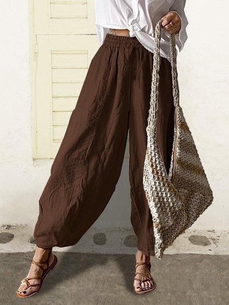 

Tinta Unita Dritto Pantaloni Cotone, Marrone scuro, Pants
