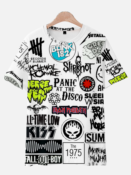 Crew Neck Cotton-Blend Shirts & Tops, As picture, Men's t-shirts