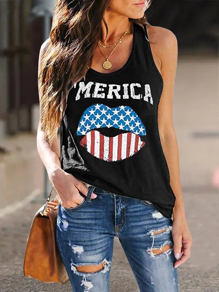 

Casual Crew Neck Cotton-Blend Vests, Black, Tank Top