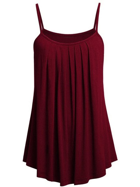 

Pleated casual plain sling top, Wine red, T-Shirts
