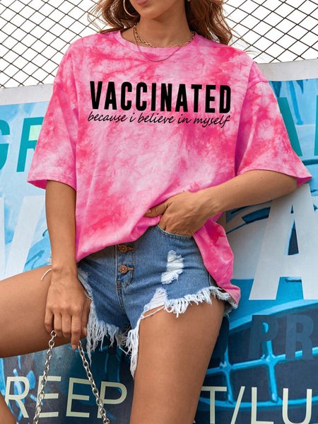 

Tie Dye Loose Women's Round Neck Oversized T-shirt, Rose red, T-shirts