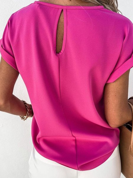 

Casual Crew Neck Shirts & Tops, Rose red, Tops