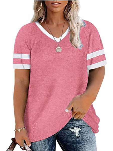 

V Neck Short Sleeve T-shirt, Pink, T-Shirts