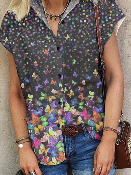 

Stampato Maniche Corte Ricorrere Top, Nero, Blouses & Shirts