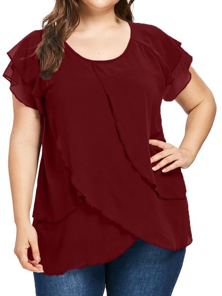 

multicolor sleeve shift casual plain Tops, Red, T-Shirts