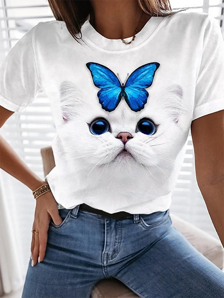 

Crew Neck Short Sleeve Resort Printed Shirts & Tops, White, T-Shirts