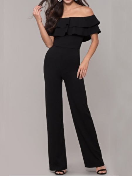 

Work Short Sleeve Sheath Off Shoulder Short Sleeve Jumpsuit & Romper, Black, Jumpsuits