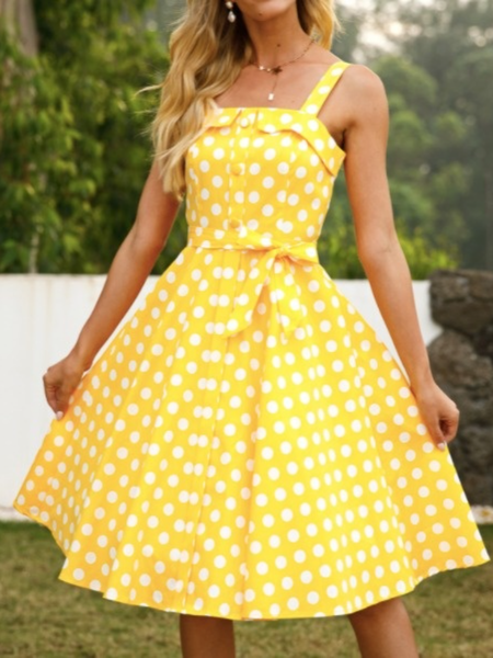

Holiday Square neck A-line Romantic Dress, Yellow, Midi Dresses