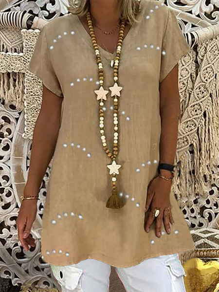 

Plus size Vintage Short Sleeve Casual Shirts & Tops, Khaki, Tops