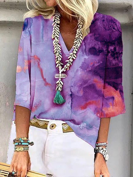 

3/4 Sleeve Shift Holiday Tops, Purple, Blouses & Shirts