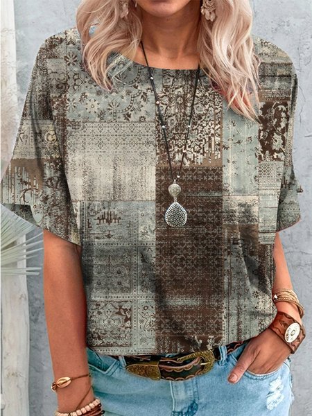 

Casual Short Sleeve Tribal T-shirt, Gray, Tees & T-shirts