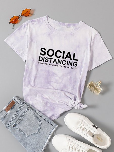 

Tie Dye Social Distancing​ Short Sleeve Casual Crew Neck Shirts & Tops, Purple, T-shirts