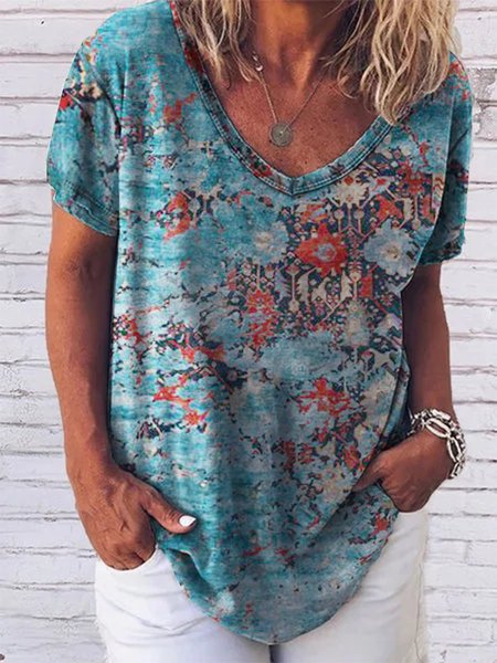 

Resort Short Sleeve Cotton-Blend Shirts & Tops, Blue, T-Shirts