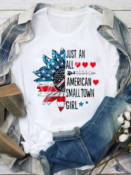Casual Short Sleeve Shift T-shirt, White, Printed T-shirts