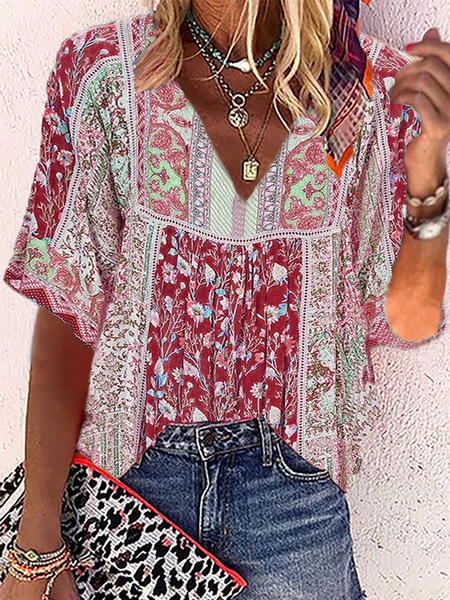 

Plus size Boho Casual Tops, Red, Tops