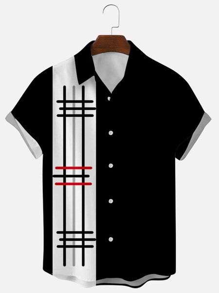 

Men's 50's New Style Short Sleeve Casual Loose Shirt, Black, Men's shirts