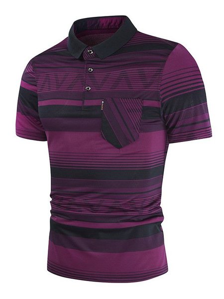 Mens Business Casual Striped Printed Tops Turndown Collar Short Sleeve Cotton Golf Polo Shirt, Red, Men's Floral shirt