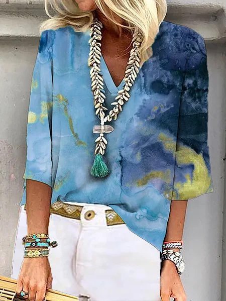

3/4 Sleeve Casual Shirts & Tops, Blue, Blouses & Shirts