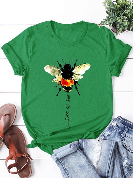 

Wudia Women's Vintage Let It Bee Letter Print T Shirts Summer Short Sleeve Cute Bee Graphic Tees Tops, Grass green, T-shirts