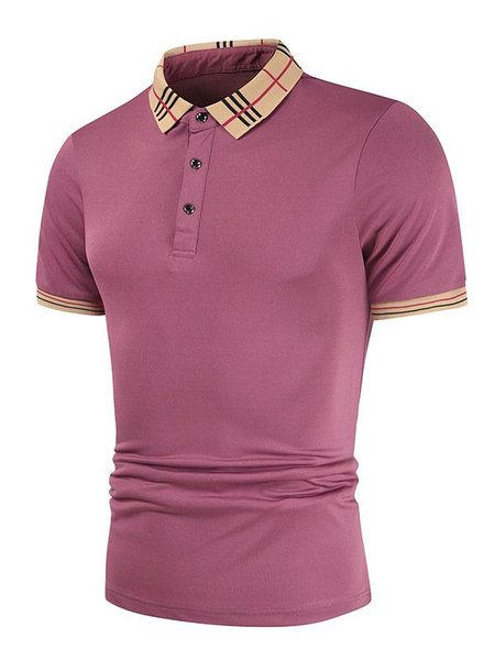 

Mens Business Casual Plaid Printed Turndown Collar Short Sleeve Cotton Golf Polo Shirt, Rose red, Men's Floral shirt