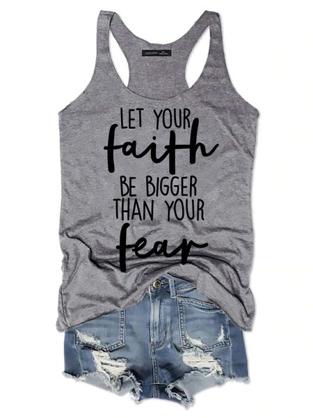

Faith Letter Graphic Sleeveless Tank Top, Gray, Tank Tops
